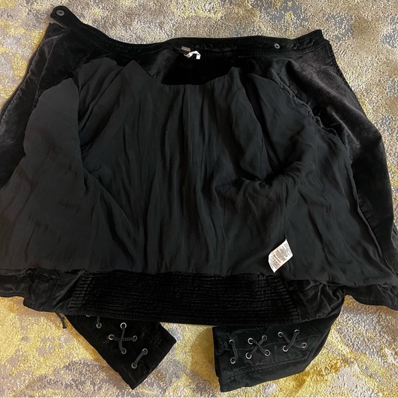 Free People Lacey Velvet Corset Lace-Up Moto Black Jacket - Picture 12 of 12